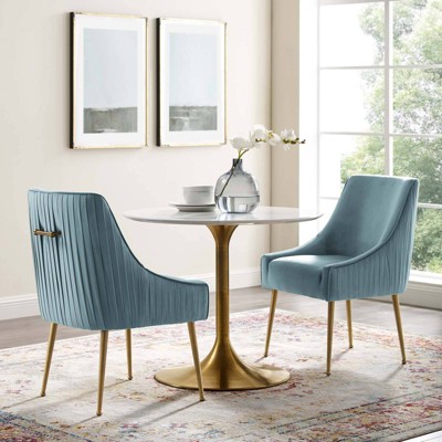 Light Blue Velvet Upholstered Dining Chair Set with Gold Legs