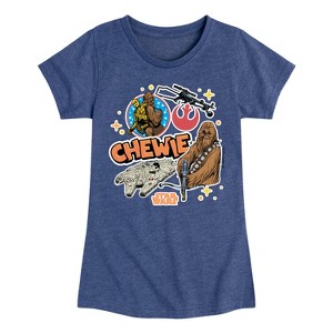 Girls' - Star Wars - Chewie Stickers Fitted Short Sleeve Graphic T-Shirt - 1 of 4