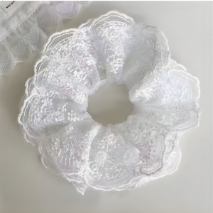 Kitcheniva Large Embroidered Lace Scrunchie 1 Pcs, White - 1 of 3