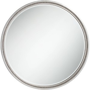 Noble Park Lorraine Round Vanity Decorative Wall Mirror Modern Beveled Beaded Trim Silver Wood Frame 32 3/4" Wide for Bathroom Bedroom Living Room - 1 of 4