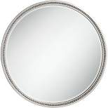 Noble Park Round Vanity Decorative Wall Mirror Modern Silver Beaded Trim Wood Finish Frame Beveled 32 3/4" Wide for Bedroom Living Room