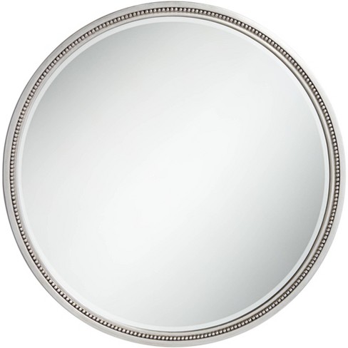 4 Round Beaded Trim Wall Mirror, Round Wall Mirror Silver Frame