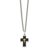 Chisel Stainless Steel with Diamond-cut 14K Gold Accent with Black Enamel Cross Pendant on a 24" Curb Chain Necklace - 3 of 4