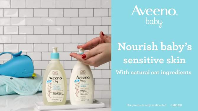 Aveeno Baby Daily Moisture Body Lotion for Delicate Skin with Natural Colloidal Oatmeal &#38; Dimethicone - 18 fl oz, 2 of 8, play video