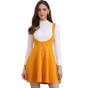 INSPIRE CHIC Women's Button Overalls Pinafore Suspenders Skirt - 1 of 4