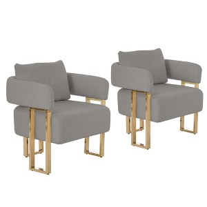 Gulches Gray Teddy Fleece Accent Chairs (Set of 2), Gold Metal Legs Upholstered Lounge Chairs for Living Room, Dressing Area & Office - 1 of 4
