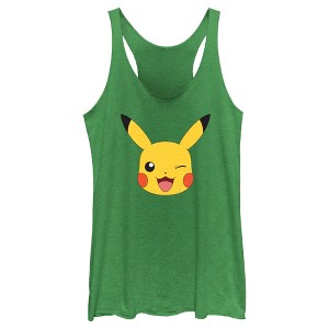 Women's Pokemon Pikachu Wink Face Racerback Tank Top - 1 of 4