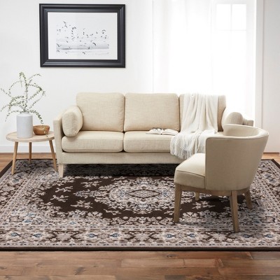 Brown and Ivory Traditional Medallion Area Rug, 7'9" x 10'8"
