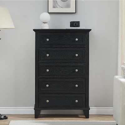 Acekool 48” Tall White Dresser, 5-Drawer Chest for Bedroom, Vintage Storage Cabinet for Closet, Living Room, Hallway