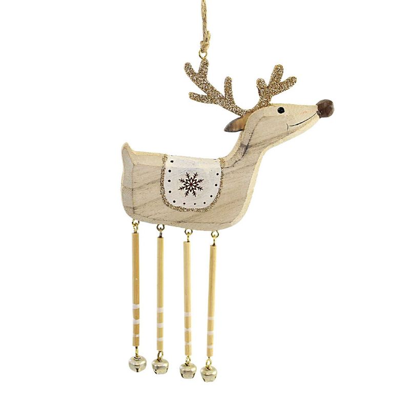 7.0 Inch Deer With Glitter Antlers Bells Dangle Legs Tree Ornaments, 3 of 4