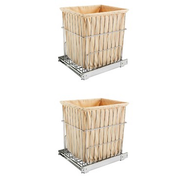 Rev-A-Shelf HRV-1520 S CR Cabinet Floor Mounted Pullout Wire Clothes Laundry Hamper Basket with Liner and Full Extension Slides, Chrome  (2 Pack)