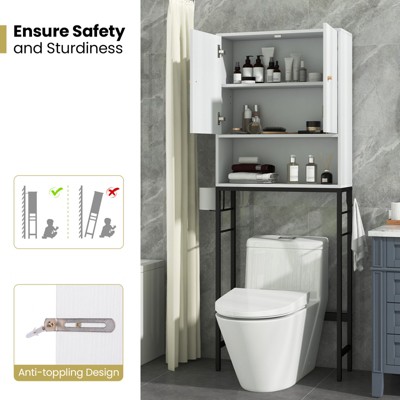 White Adjustable Over-the-Toilet Storage Cabinet with Doors