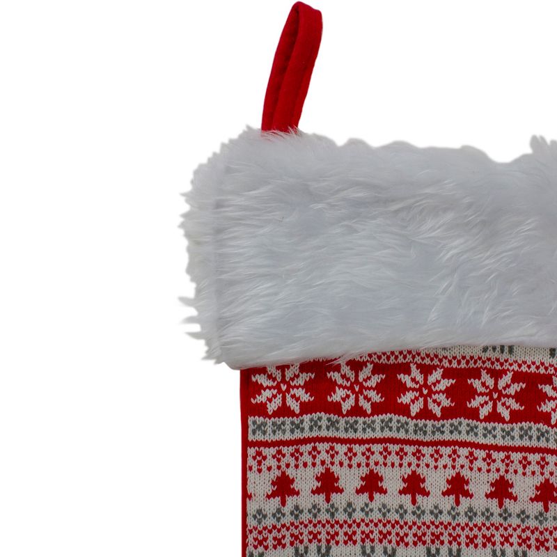 Northlight Nordic Print with Faux Fur Cuff Christmas Stocking - Red/White, 2 of 5