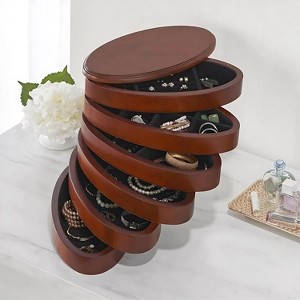 Kings Brand Furniture Bredon Wooden Jewelry Box – 6-Tier Organizer for Earrings, Necklaces, Bracelets, and Watches, Dark Cherry - 1 of 4