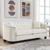 VYNXARIA 77-Inch Modern Velvet Sofa, 3-Seater Sofa, Tufted Backrests with Nailhead Arms and 2 Cushions for Living Room, Bedroom, Apartment(White) - 3 of 4