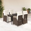 vidaXL 5 Piece Patio Dining Set - Adjustable Reclining Poly Rattan Chairs, Glass Tabletop, Brown/Black & Cushions - 2 of 4