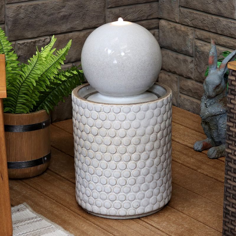 Sunnydaze Modern Orb on Circle-Pattern Base Ceramic Outdoor Fountain with LED Lights, Gray, 3 of 14