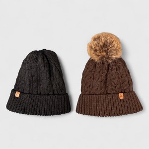 London Fog Women’s 2-Pack Cable Knit Beanie Set – Classic Pom & Solid Cuffed Winter Hats - 1 of 4