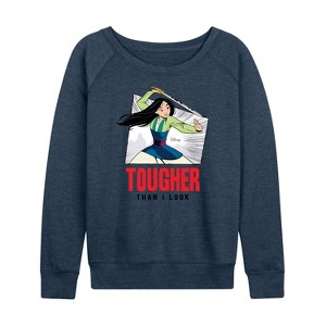 Women's - Disney Princess - Mulan Tougher Than I Look Lightweight French Terry Wide Neck Long Sleeve Shirt - 1 of 4