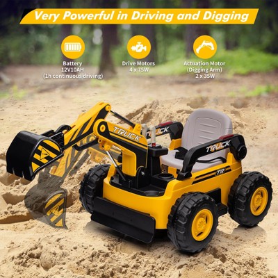 12V Kids Ride On Excavator Digger Truck with Remote Control & Electric Digging Arm