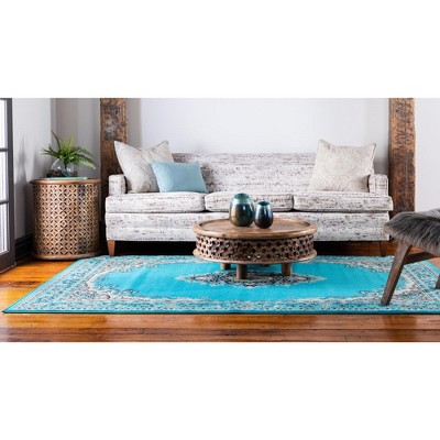 Turquoise Rectangular Medallion Synthetic 5' x 8' Area Rug