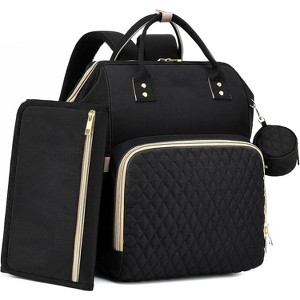 Itopfox Large Waterproof Diaper Backpack with Changing Pad, Pacifier Case, 16 Pockets, Insulated Bottle Holders, Stroller Straps, Black - 1 of 4