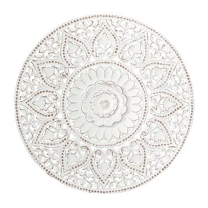 Wooden Floral Handmade Intricately Carved Wall Decor with Mandala Design - Olivia & May - 1 of 4