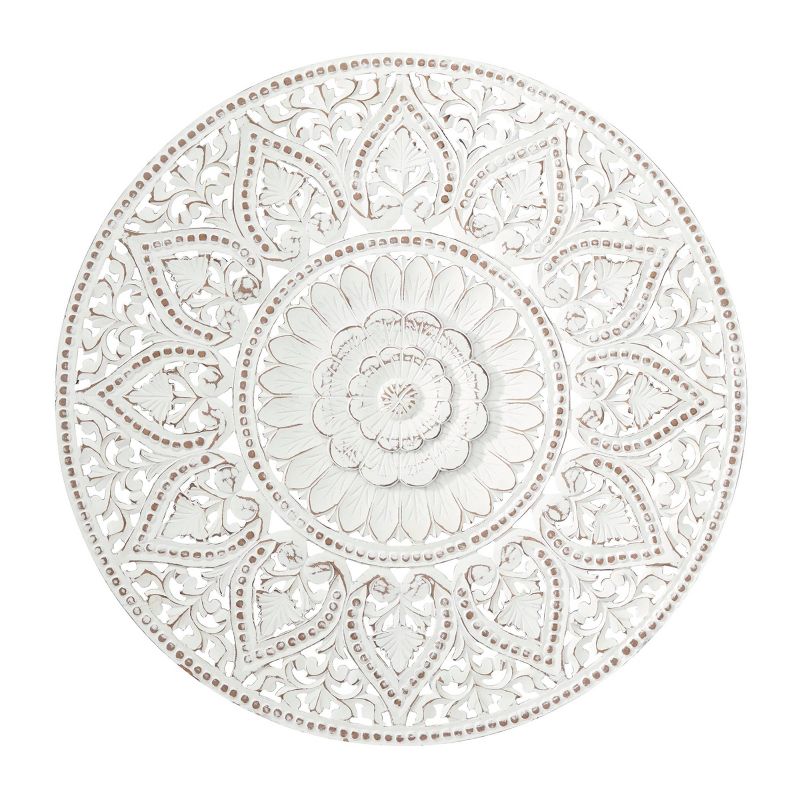 Wooden Floral Handmade Intricately Carved Wall Decor with Mandala Design - Olivia & May, 1 of 9