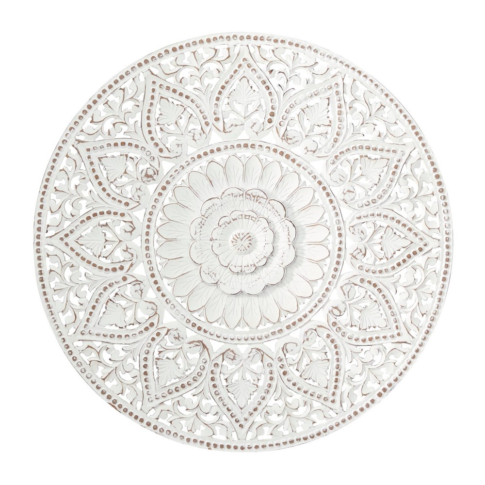 Photos - Wallpaper Wooden Floral Handmade Intricately Carved Wall Decor with Mandala Design W