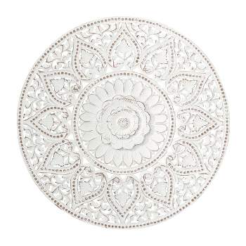 Wooden Floral Handmade Intricately Carved Wall Decor with Mandala Design - Olivia & May