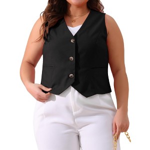 Agnes Orinda Women's Plus Size Sleeveless V-neck Button Down Fashion Vests - 1 of 4