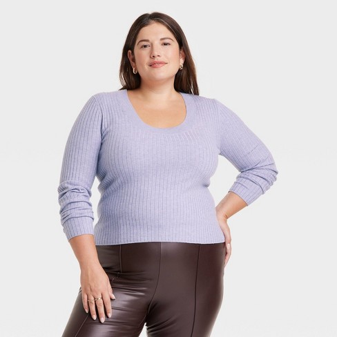 Women's Plus Size Lurex V-Neck Sweater - Ava & Viv Burgundy X