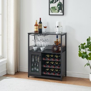 Whizmax Wine Bar Cabinet with Drawer and Storage Shelves, Bar Cabinet with Glass Holder, for Putting Liquor and Glasses, Dark Wood - 1 of 4