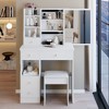 VYNXARIA 29.2" Small Size Left Drawer Desktop Vanity Table&Cushioned Stool,Extra Large Right sliding mirror,Suitable For Small Space,White - 2 of 4