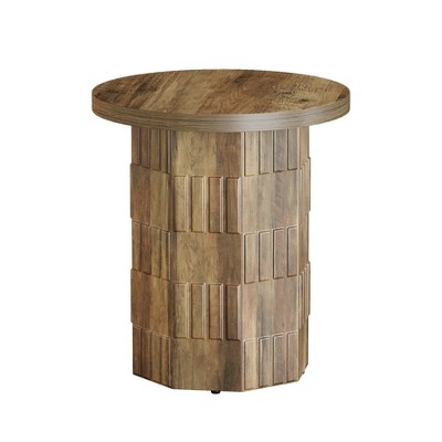 24.8-Inch Round End Table, Farmhouse Side Table with Thickened Tabletop