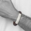 Black Bow Jewelry Brushed Stainless Steel Dark Brown Leather Adj. I.D. Bracelet, 8.5 In - 3 of 4
