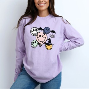 S.W.Smiley Halloween Smileys - Women's Garment Dyed Long Sleeve Graphic T-Shirt - 1 of 3