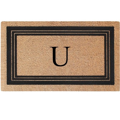 A1HC Natural Coir and PVC Backing 18"x30" Classic Border Monogrammed Flock Door Mat, Anti-Shed Doormat