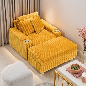 57" Corduroy Single Sofa Chair with Ottoman, Pillow and Storage - 1 of 4