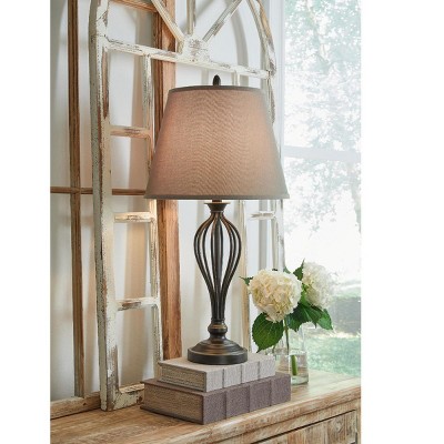 Antique Bronze 29" Metal Table Lamp Set with USB-C Charging Port