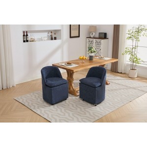 NicBex Set of 2 Comfy Chenille Dining Chairs with Universal Wheels & Thick Cushions, Modern Rolling Kitchen & Dining Room Side Chairs - 1 of 4