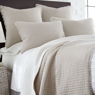 Reversible Natural Taupe & White Cotton King Quilt Set