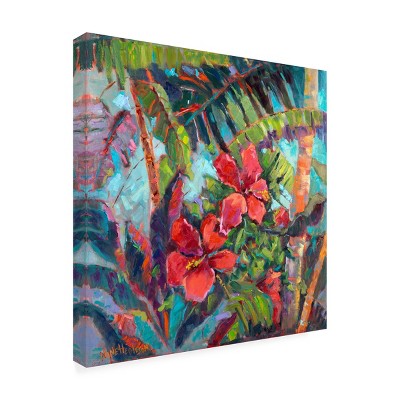 Tropical Red Flower Outdoor Canvas Print 14x14
