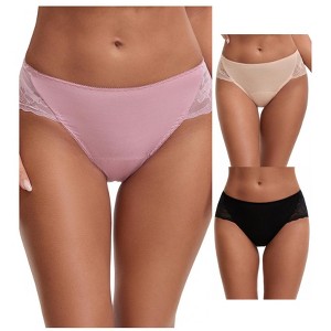 INSPIRE CHIC Women's Mid-Waisted Lace Briefs HI-Cut Period Leak Proof Ladies Underpants 3 Packs - 1 of 4