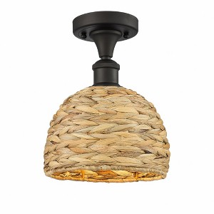 Innovations Lighting Woven Ratan 1 - Light Semi-Flush Mount in  Oiled Brass - 1 of 1