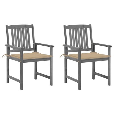 vidaXL Patio Chairs with Cushions 2 pcs Gray Solid Acacia Wood