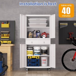 73" Metal Storage Cabinet with Wheels | Heavy-Duty Garage Organizer w/ Locking Doors, 2 Drawers & Adjustable Shelves | for Garage, Workshop & Office - 1 of 4