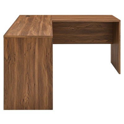 Modway Venture L-Shaped Office Desk – Wood Grain Laminate Workstation with Metal Frame