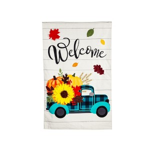 Evergreen Fall Plaid Truck LInen House Flag 28 x 44 Inches Outdoor Decor for Homes and Gardens - 1 of 2