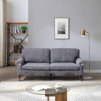 GDFStudio Sheila 80" Linen Upholstery 3-Seat Sofa with Crystal button and Copper Nail